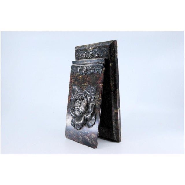 Metal Red Stone Block Holder with Silver Applications and Raised Lid Flower For Sale - Image 7 of 10