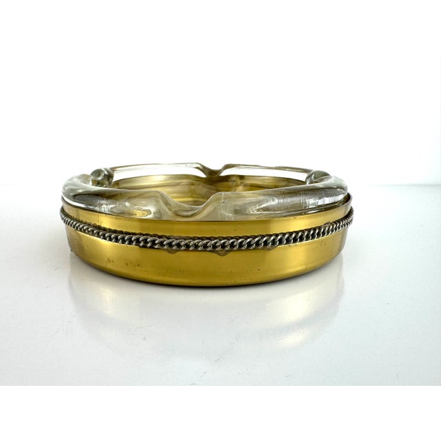 Metal 1960s Mid-Century Italian Glass and Brass Ashtray With Twisted Rope Detail For Sale - Image 7 of 17