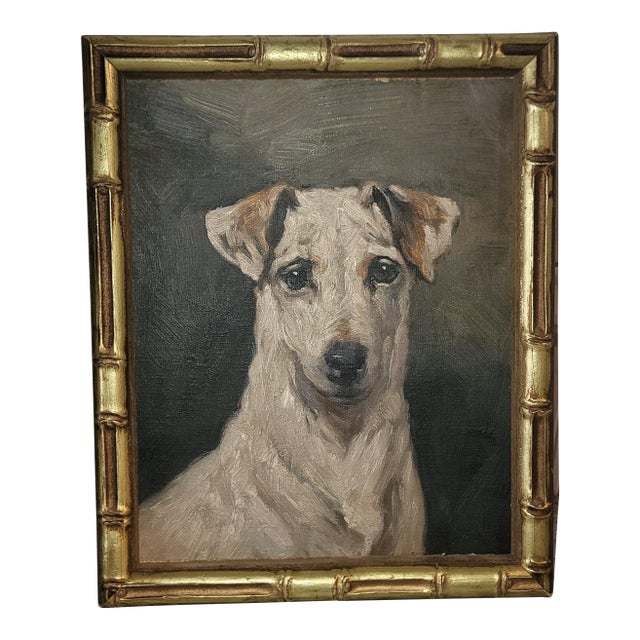 Mid 20th Century Terrier Oil Painting For Sale