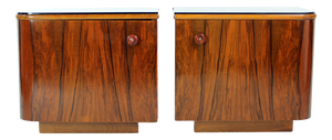 Art Deco Bedside Tables in Walnut and Black Glass, Czechoslovakia, 1940s, Set of 2