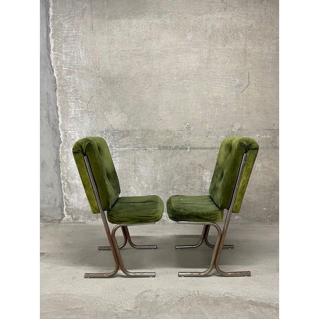 Emerald Pair of Vintage 1970’s MCM Tubular Metal Frame Dining Chairs For Sale - Image 8 of 15