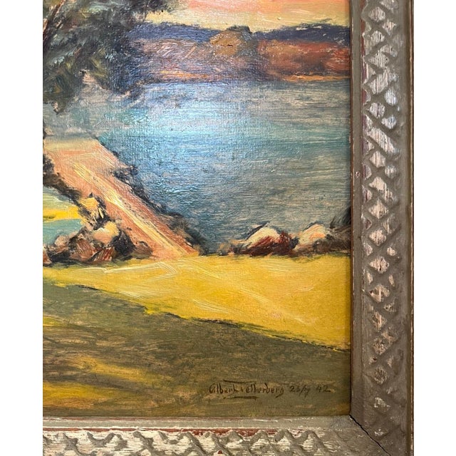 Vintage original oil painting (oil on panel) by Swedish artist Albert Zetterberg. Signed and dated 1942. Measures 19" x...
