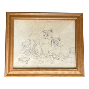 1970’s Original Cat Family & Turtle Pencil Drawing