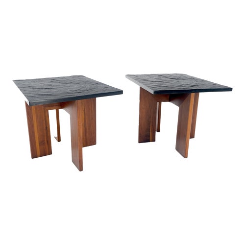 Adrian Pearsall Walnut Bases Slate Like Tops End Side Tables