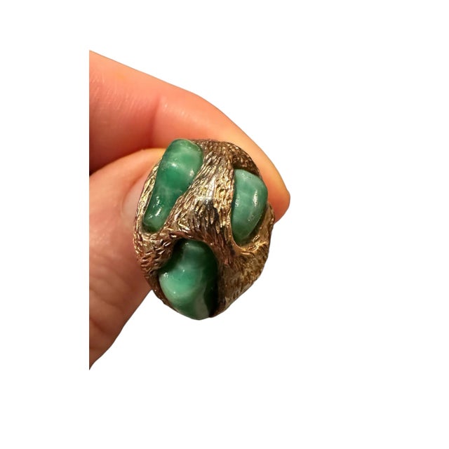 Postmodern Brutalist Sterling Panetta Faux Jade Ring, Size 5.25 For Sale - Image 3 of 9