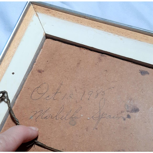 1980s Mixed Media Painting Woman of Spain in the Rain For Sale - Image 5 of 7