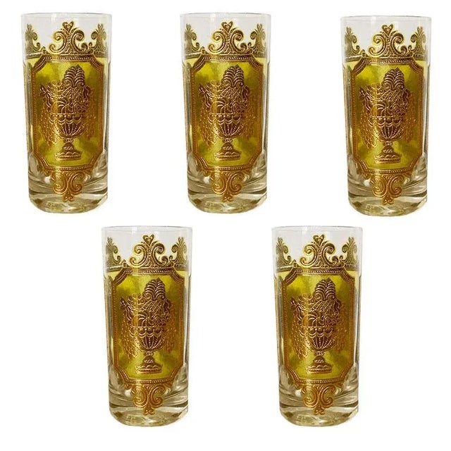 Mid Century 22-Karat Gold and Green Tall Cocktail Glassware by Culver - Set 5 For Sale In Oklahoma City - Image 6 of 6