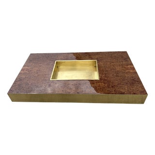 Italian Coffee Table in Walnut Burl and Brass, 1970 For Sale