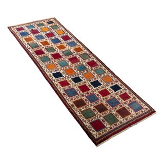 Hand-Knotted Gabbeh Nomad Rug in Check Pattern Wool For Sale