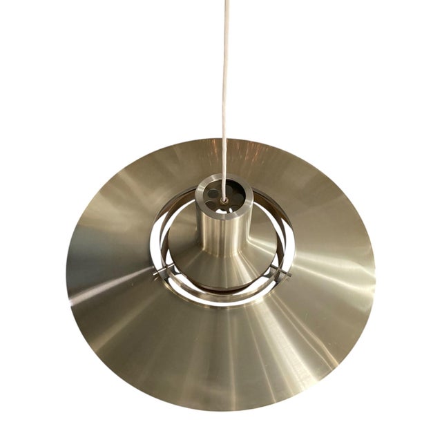 Metal Vintage Danish P376 Pendant Lamp by Jørgen Kastholm & Preben Fabricius for Nordisk Solar, 1960s – Large 28" Brushed Brass Aluminum For Sale - Image 7 of 18