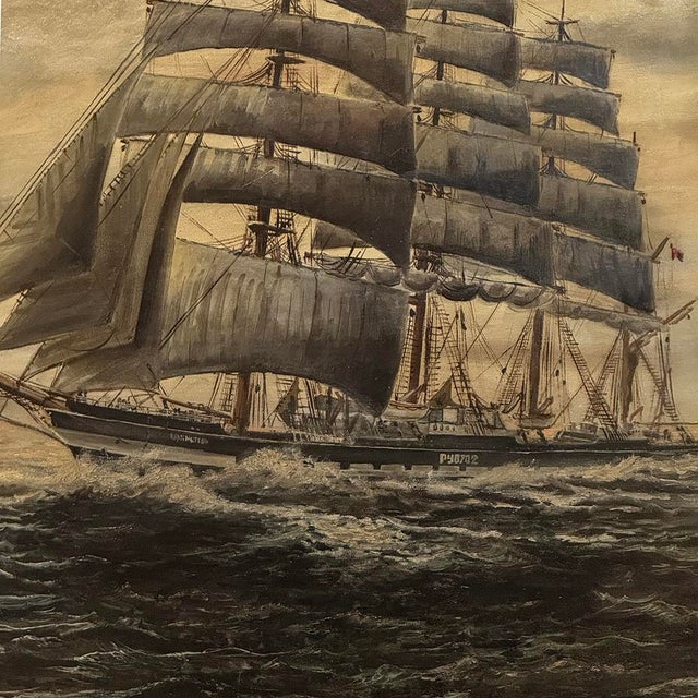 Mid-Century Framed Oil Painting of Four-Masted Ship by Alfred Gabali 'The Preussen' For Sale - Image 13 of 16