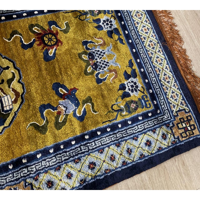 Exquisite Vintage 1950s Silk-on-Silk Chinese Art Deco Rug 4.1' X 7.3' (125cm X 222cm) For Sale - Image 10 of 13