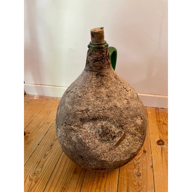 French Vintage Wabi-Sabi Glass Wine Jug – Cement-Crusted With Original Bouchon For Sale - Image 4 of 8