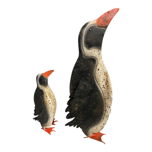 Mid-Century Style Distressed Sheet Metal Penguin Garden Statues - 2 Pieces