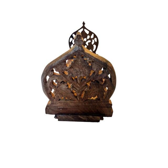 Beautiful vintage hand-carved folding book stand crafted from Indian rosewood (likely sheesham), showcasing exceptional...