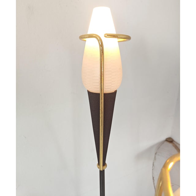 Black Vintage French Metal and Glass Floor Lamp, 1960 For Sale - Image 8 of 11