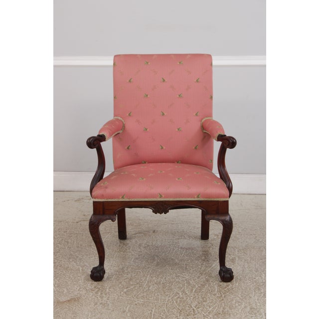 Age: Approx. 60 Years Old Details: Nice Scrolled Arms Mahogany Ball -N- Claw Feet Fine Carved Details Georgian Chippendale...