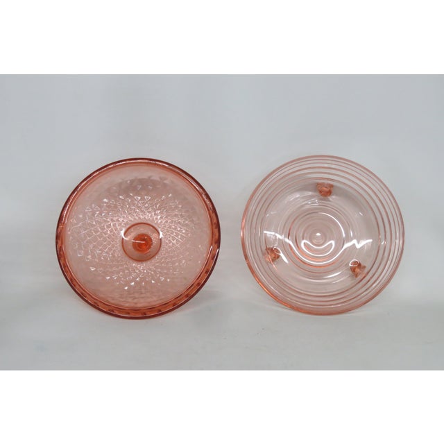Pink Depression Glass 3 Footed Candy Dish With Diamond Quilt Pattern Lid 4757b For Sale - Image 4 of 14
