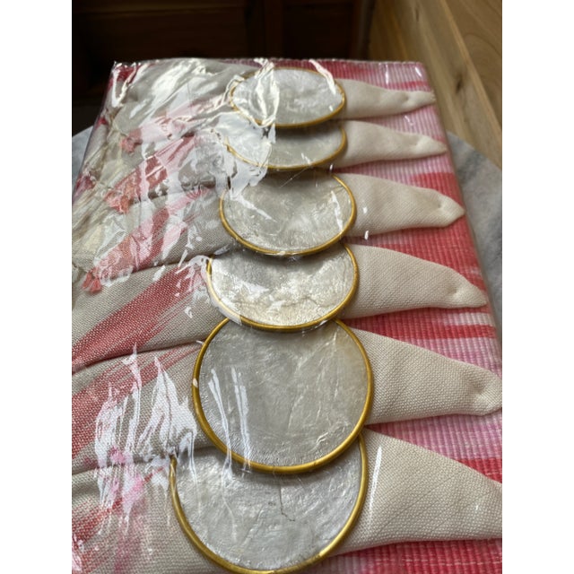 Hollywood Regency Vintage Capiz Shell Coasters With Napkins and Placemat Set- 18 Pieces For Sale - Image 3 of 5