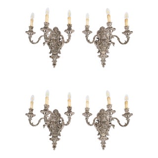 Antique French Silver Plated Wall Lights, 1890s, Set of 4 For Sale