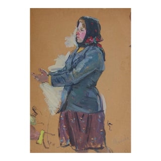 1970s Oil Painting: Ukrainian Girl Portrait, Socialist Realism Art 68-47 For Sale