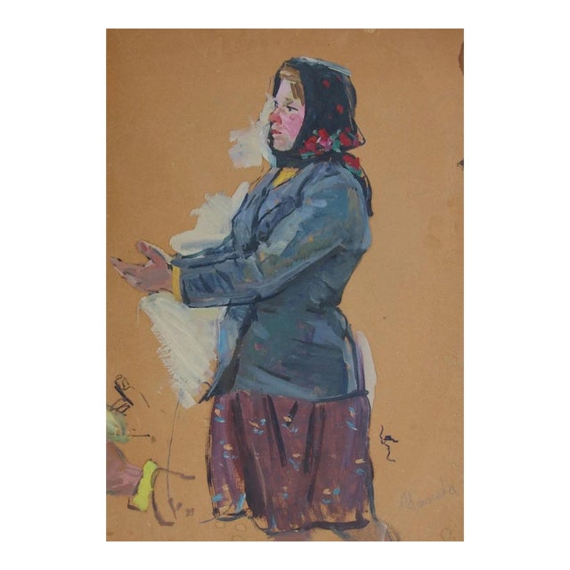 1970s Oil Painting: Ukrainian Girl Portrait, Socialist Realism Art 68-47 For Sale