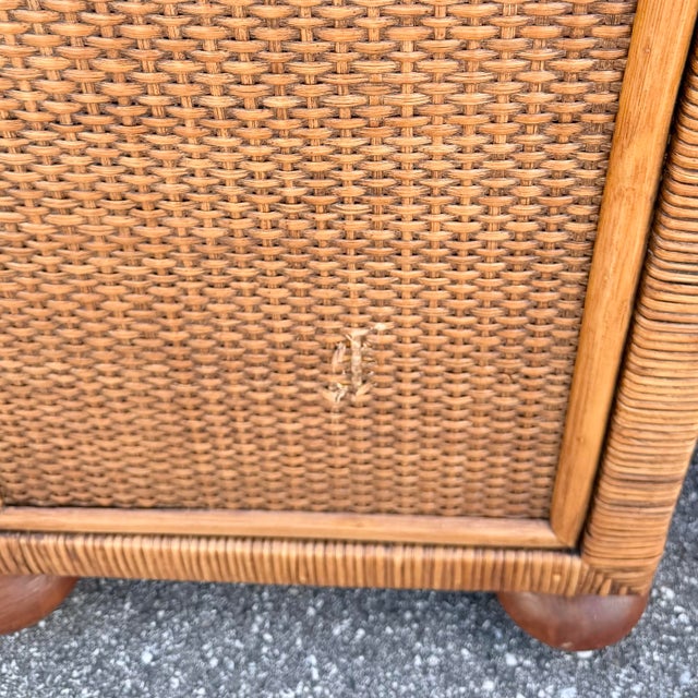 Mid 20th Century Boho Chic Wicker Glass Top Nightstands - A Pair For Sale - Image 5 of 9