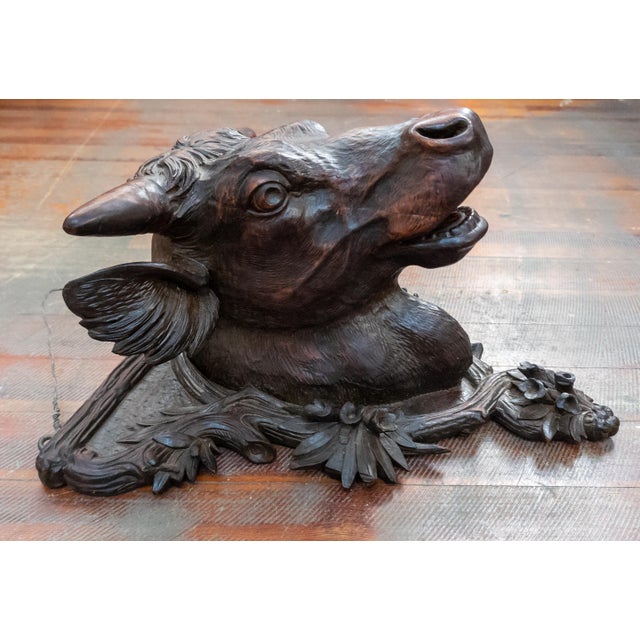 19th Century German Carved Black Forest Walnut Head of a Bull Cow For Sale - Image 4 of 18