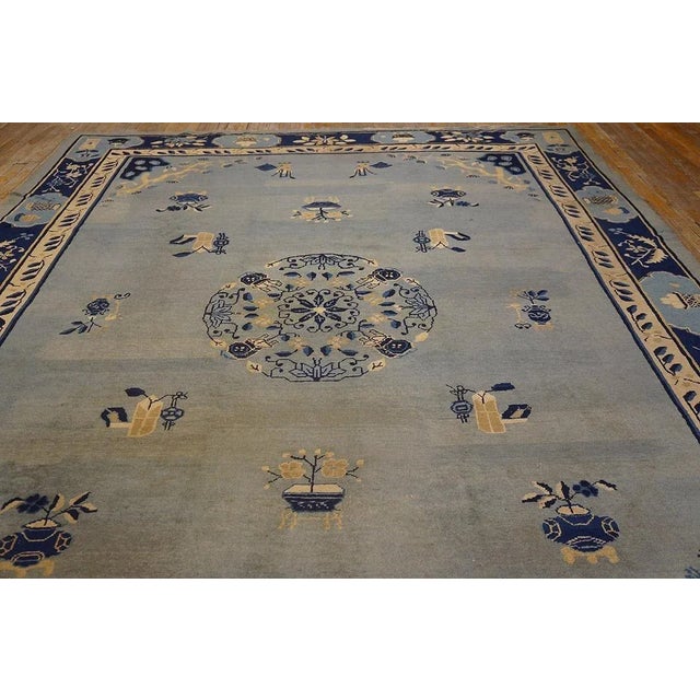 Textile Lovely Blue Color With Unique Floral Design Antique Chinese Peking Rug For Sale - Image 7 of 9