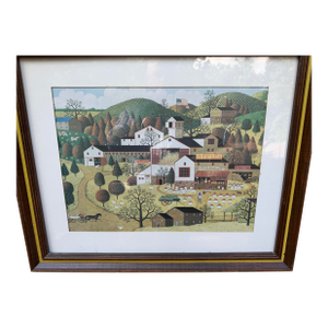 1970s Charles Wysocki Framed Print Titled "Apples, Pears and Plums"