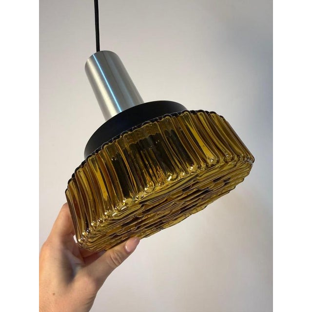 Metal Hanging Lamp in Brown Glass and Metal For Sale - Image 7 of 11