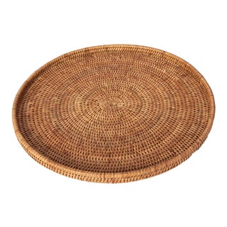 Artifacts Rattan Round Flat Tray in Honey Brown - 16" For Sale