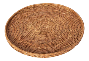 Artifacts Rattan Round Flat Tray in Honey Brown - 16"