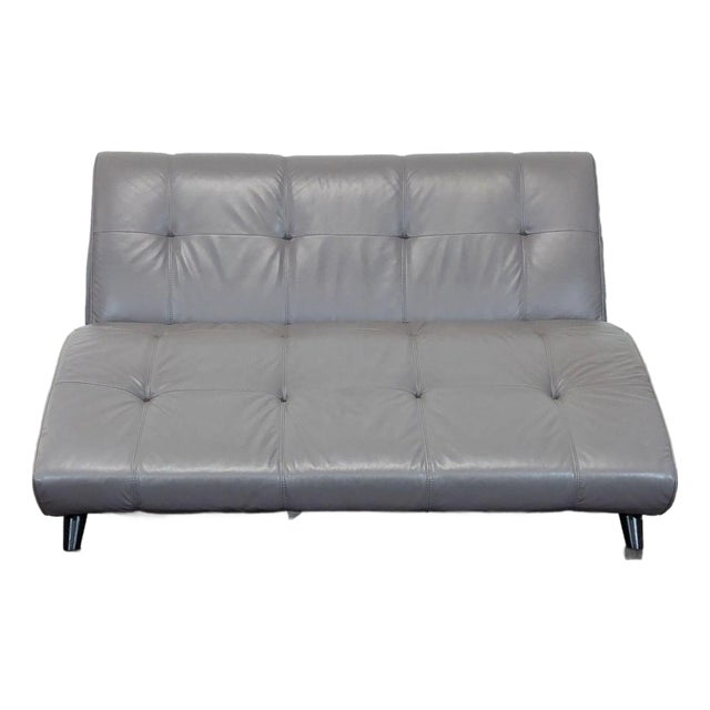Eq3 Crush Modern Gray Leather Armless Double Sofa/Chaise For Sale