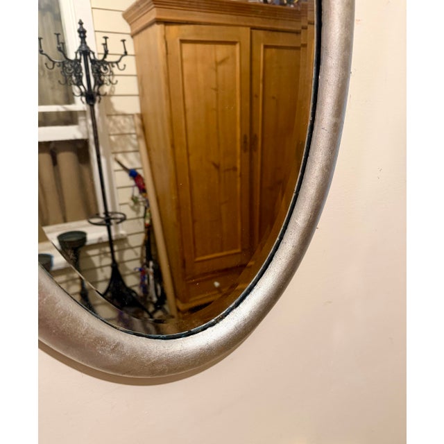 Antique Beveled Silver Leaf Oval Mirror For Sale - Image 10 of 11