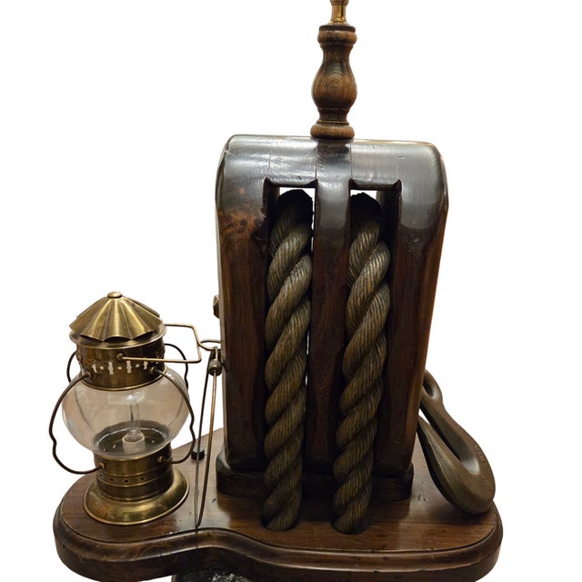 Vintage Pirates Caribbean Table Lamp Lanter Block Tackle Pulley Hook For Sale - Image 4 of 15