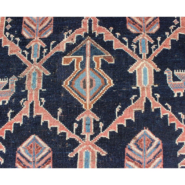 Navy Blue Geometric Design Antique Persian Afshar Rug With Multi-Layered Border For Sale - Image 8 of 13