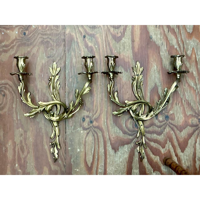 Vintage French Rococo Style Metal Wall Candle Sconces - Pair For Sale - Image 4 of 16