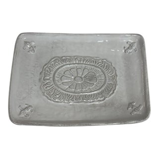 Arte Italica Fleur-De-Lis Rectangular Ceramic Platter For Sale