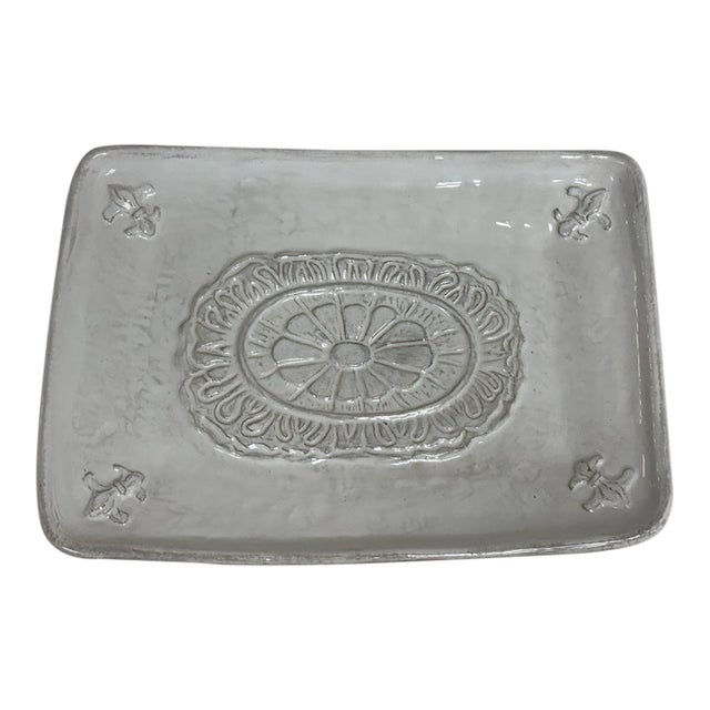 Arte Italica Fleur-De-Lis Rectangular Ceramic Platter For Sale
