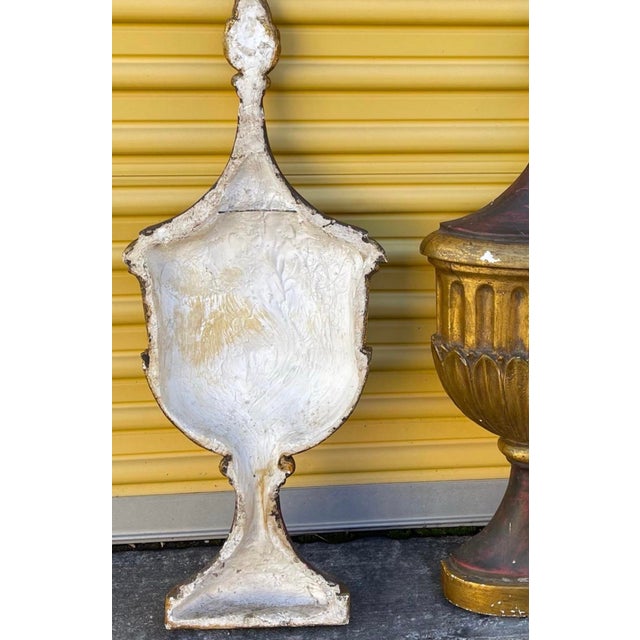 Large Italian Neo-Classical Style Gilt and Gesso Painted Wall Mounted Urns -Pair For Sale In Atlanta - Image 6 of 8