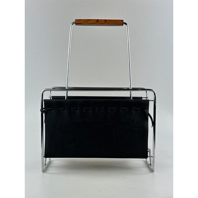 Mid-Century Newspaper Stand in Metal and Teak, 1970s For Sale - Image 4 of 15