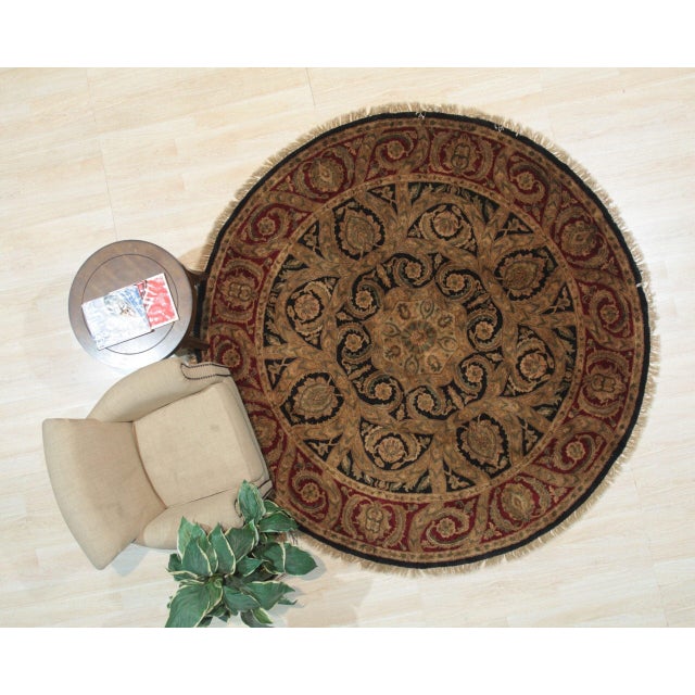 8x8 Navy Jaipur Round Floral Traditional Hand Knotted Wool Carpet Rug For Sale In New York - Image 6 of 6