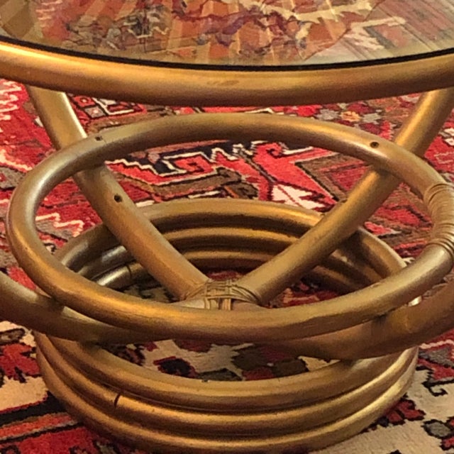 Wood Circa 1960 Gilt Rattan and Smoked Glass Bamboo Coffee Table For Sale - Image 7 of 10