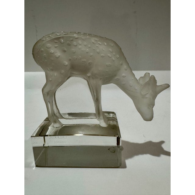 Art Deco Late 20th Century Lalique France Grazing Deer Fawn Frosted Crystal Figurine Paperweight For Sale - Image 3 of 8