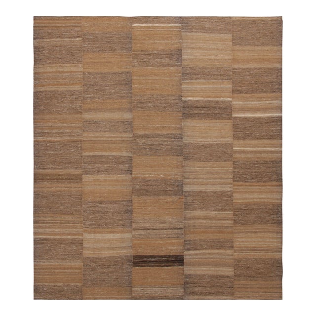 Vintage Persian Mazandaran Kilim in Beige-Brown Striped Patterns - Rug & Kilim For Sale