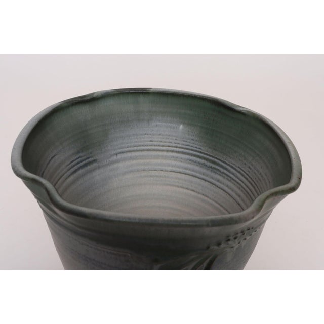Vintage Green Matte Glaze Botanical Ceramic Planter With Plate by Deanna Nichols For Sale - Image 11 of 18