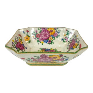 20th Century Hand Painted Porcelain Floral Shallow Bowl For Sale