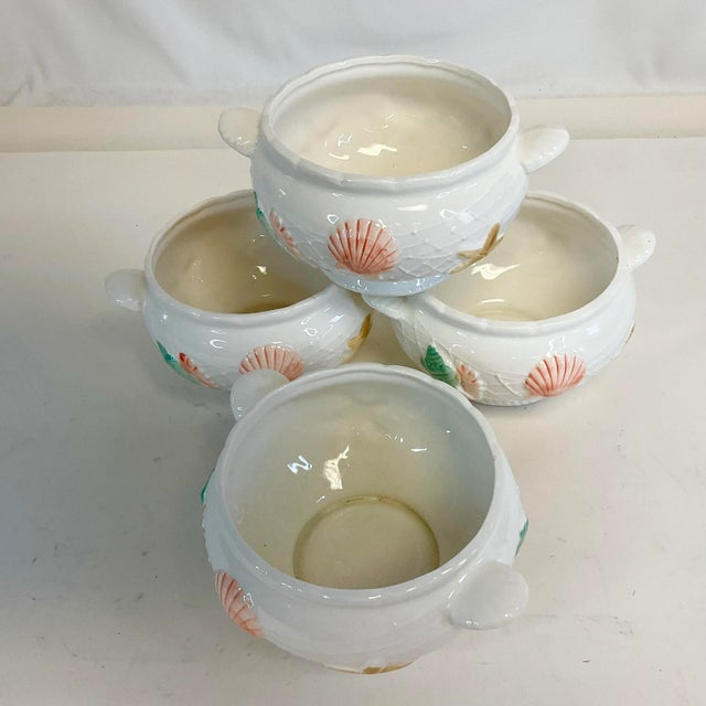 Vintage Coastal Chic Seashell Motif Ceramic Soup Bowls - Set of 4 For Sale - Image 10 of 10