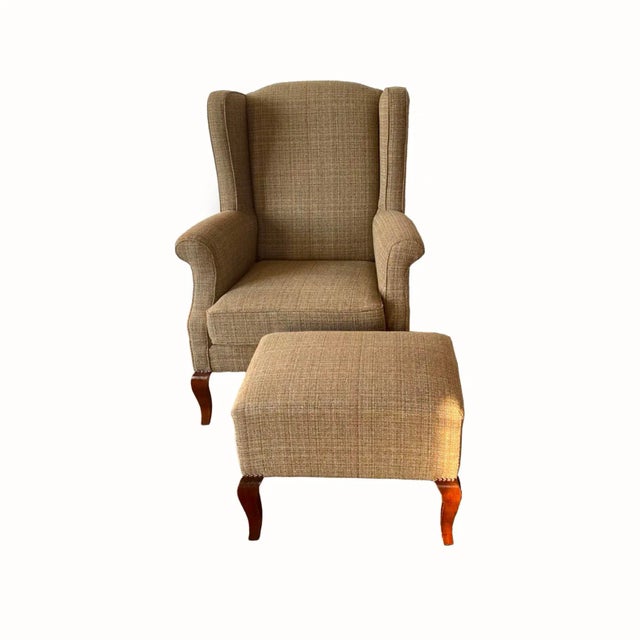 Set of Wingback Chair & Ottoman from Hotel Le Meridien, 1990s For Sale - Image 15 of 16